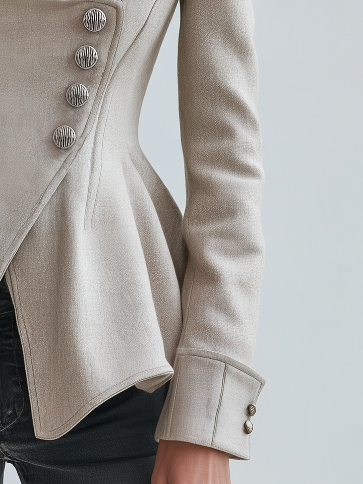 Poppy - Ivory Asymmetric Peplum Blazer with Button Detail