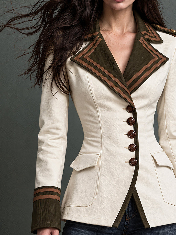 Briar - Ivory Western-Inspired Blazer with Contrast Pleats