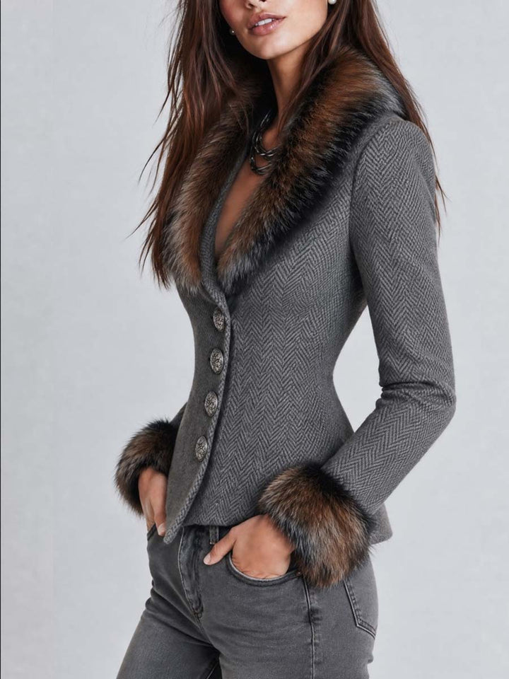 Wren - Tapestry-Print Faux Fur Trim Jacket