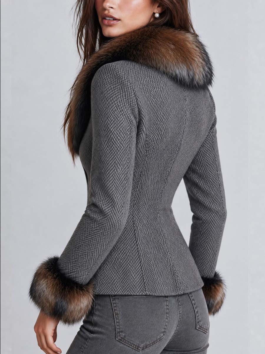 Wren - Tapestry-Print Faux Fur Trim Jacket