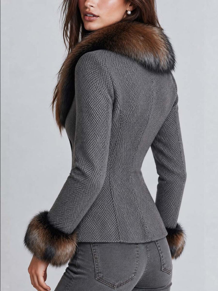 Wren - Tapestry-Print Faux Fur Trim Jacket
