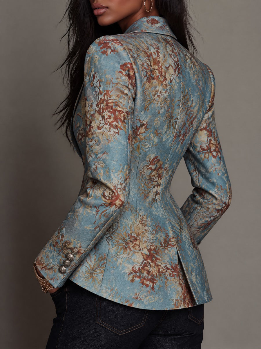Piper - Vintage Floral Double-Breasted Cropped Blazer