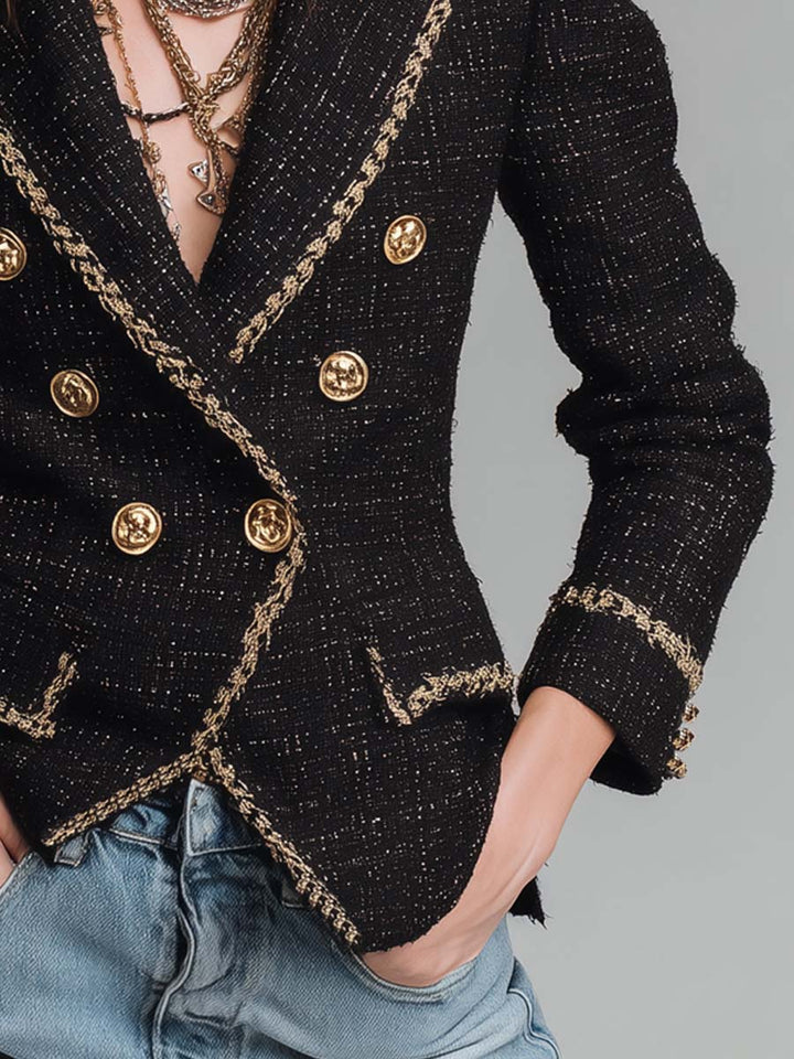Rowan - Gold-Trim Double-Breasted Tweed Jacket