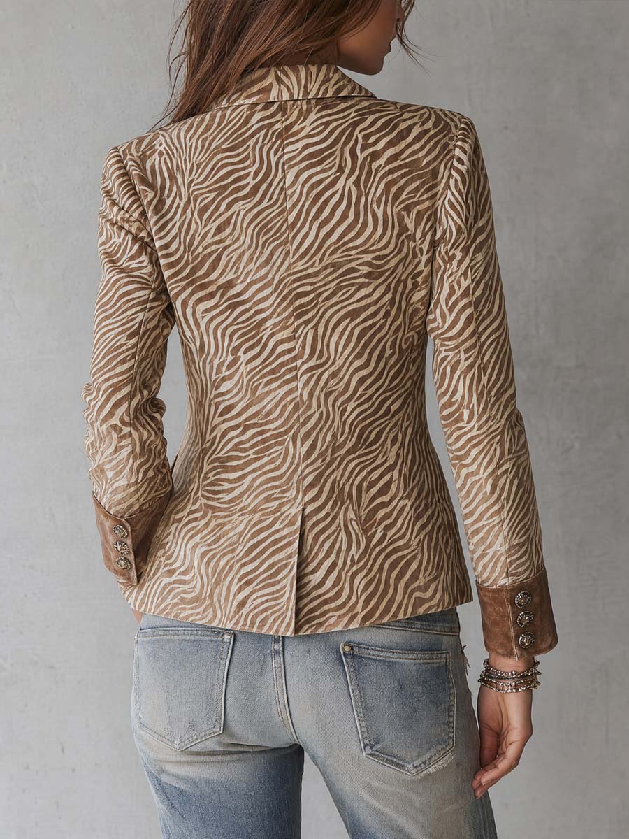 Marlowe - Zebra-Print Faux Suede Blazer with Velvet Collar