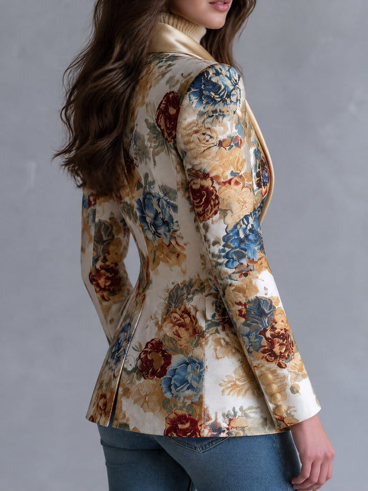 Sloane - Boho Floral Blazer with Satin Collar