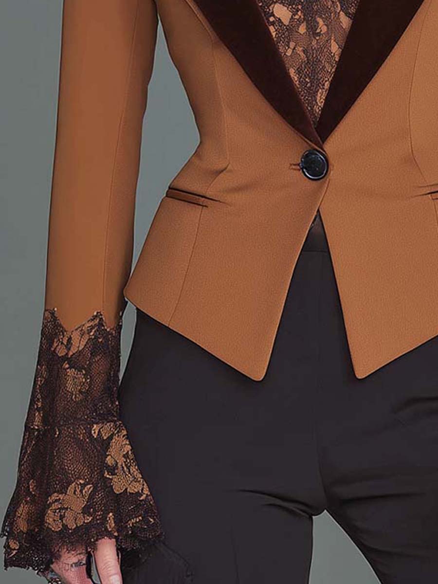 Avery - Retro Velvet Slim-Fit Blazer with Lace Cuffs