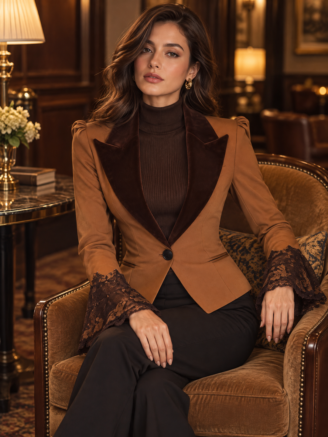 Avery - Retro Velvet Slim-Fit Blazer with Lace Cuffs