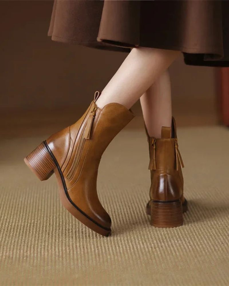 Whitney - Round Toe Block Heel Boots