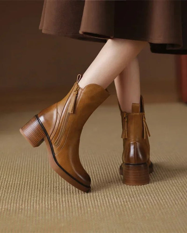 Whitney - Round Toe Block Heel Boots