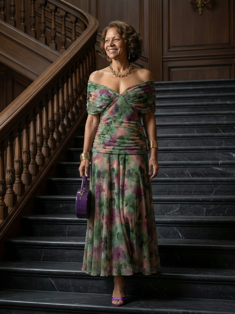 Cheryl - Off-Shoulder Ruched Midi Dress