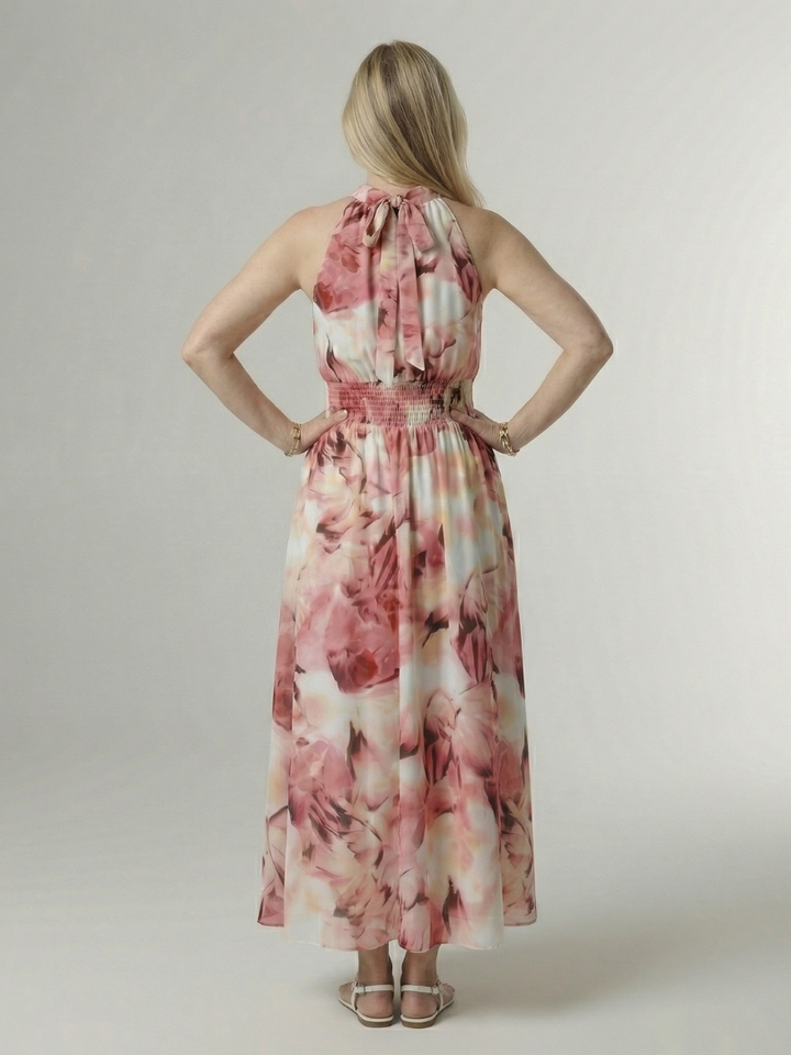 Brittany - Halter Midi Dress with Adjustable Waist