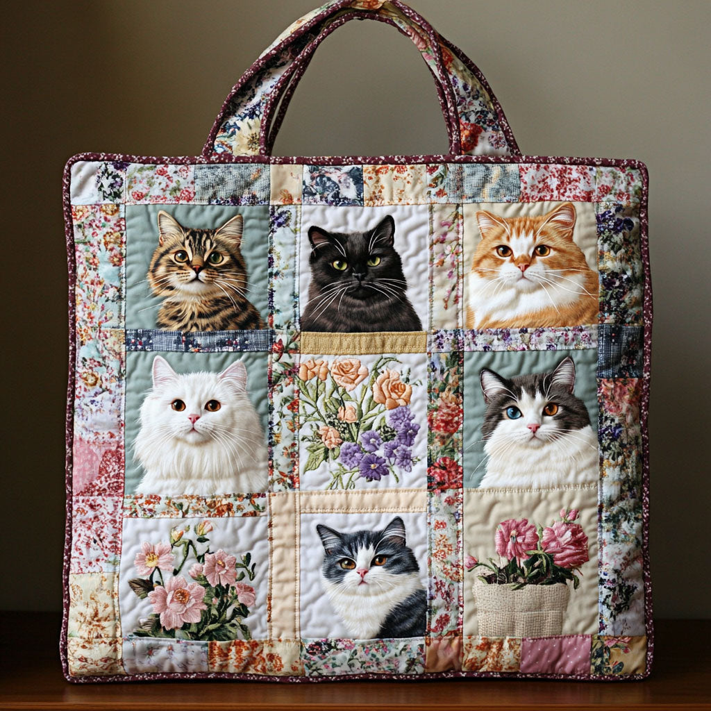 Bolso Tote Acolchado de Gato Floral Acogedor