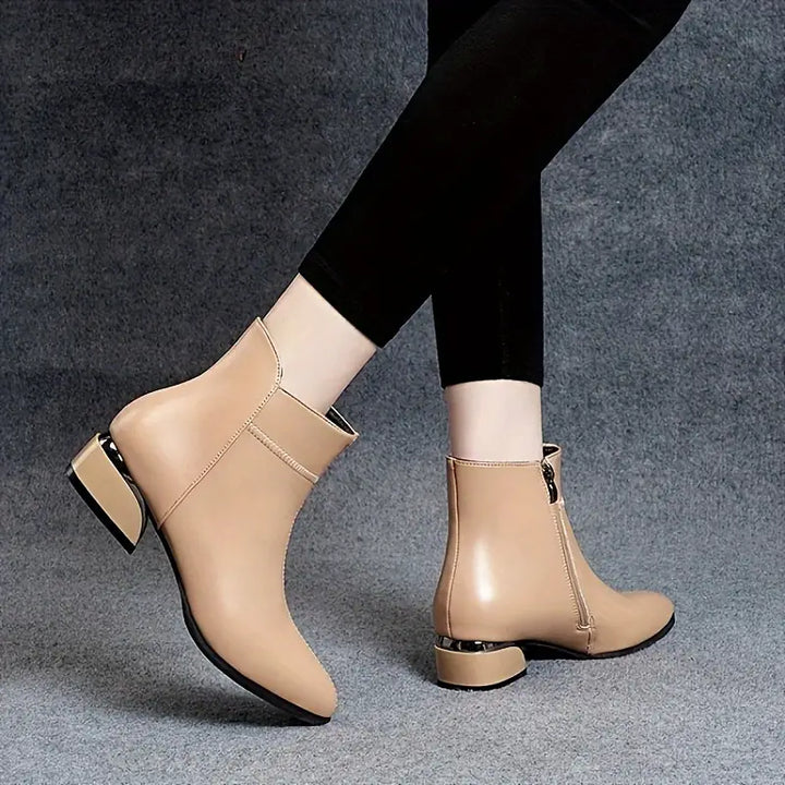 Gracie - Pointed Toe Block Heel Leather Boots