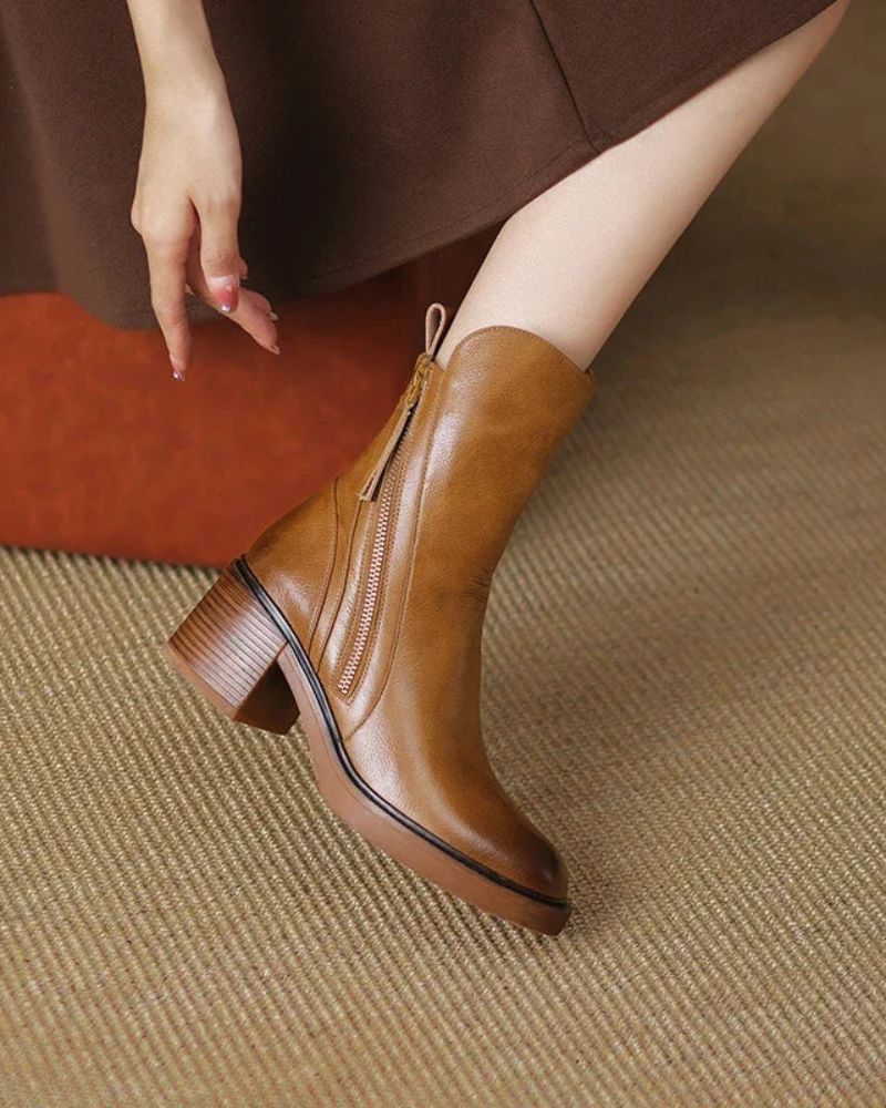 Whitney - Round Toe Block Heel Boots