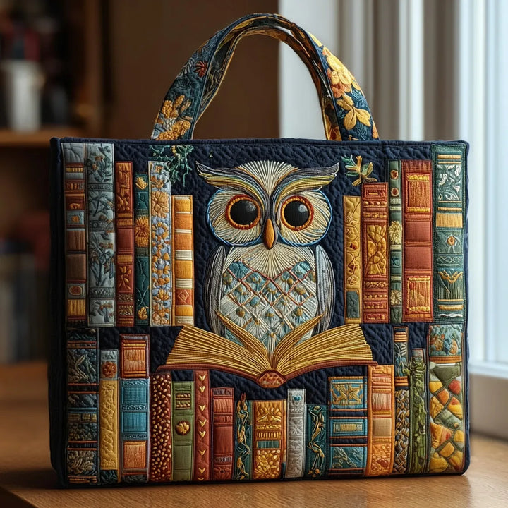 Bolsa Tote Acolchada - Búho y Libros Antiguos