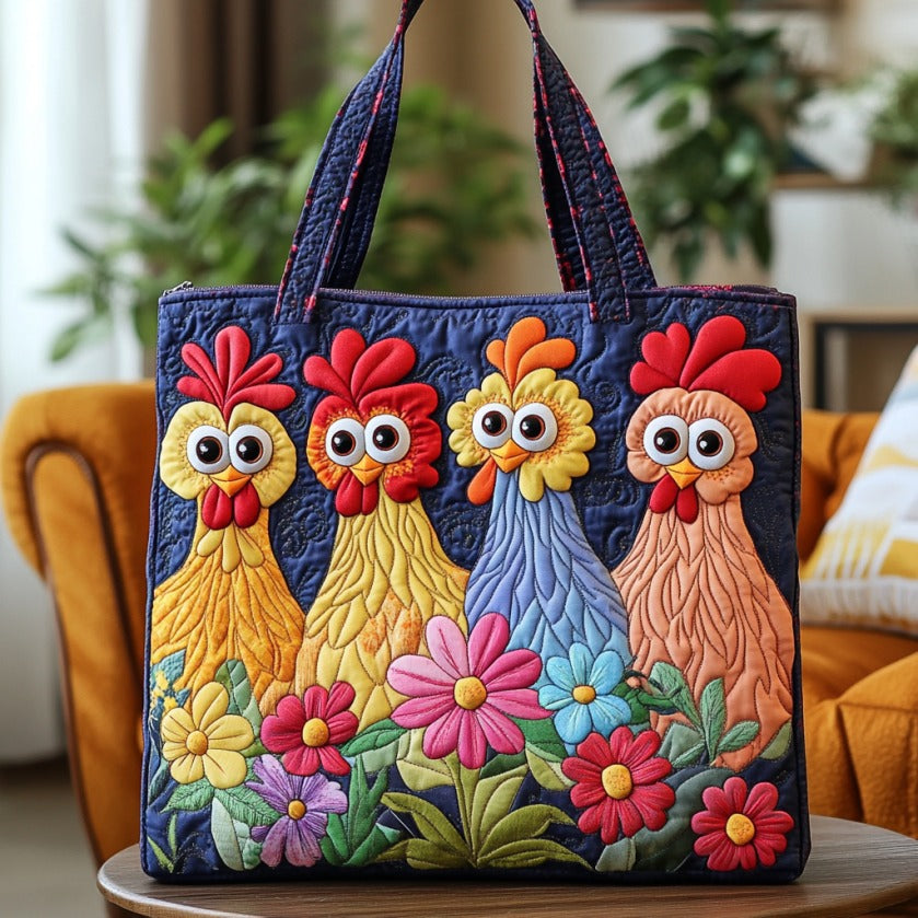 Bolsa Tote Acolchada de Gallinas Divertidas
