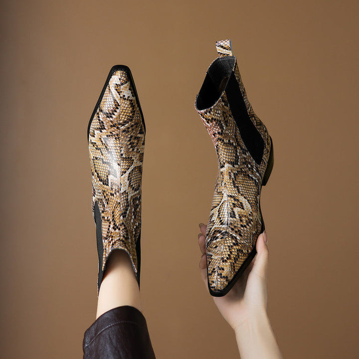 Posy - Snakeskin Print Leather Ankle Boots