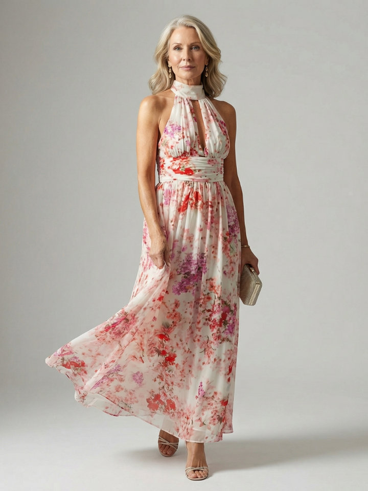 Mona - Long Floral Dress with Crossover Neckline