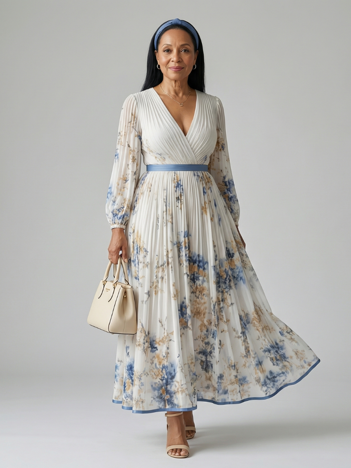 Gladys - Floral Midi Dress with Pleated Skirt
