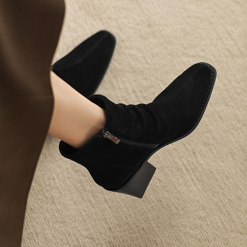 Olive - Genuine Suede Ankle Boots