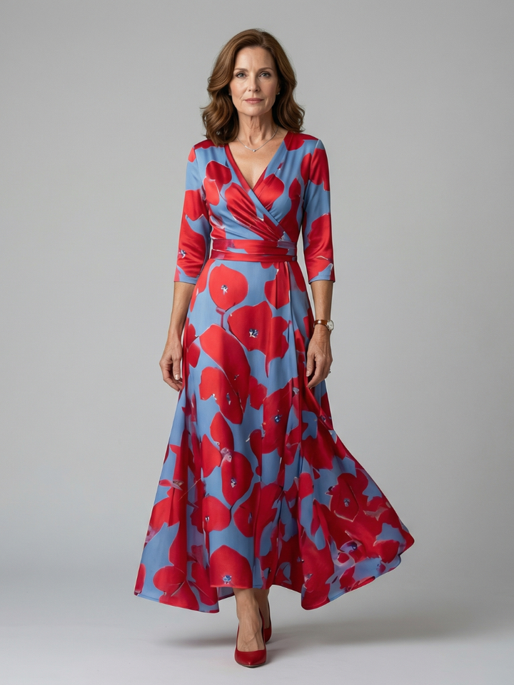 Tammy - Floral Midi Dress with Crossover Neckline