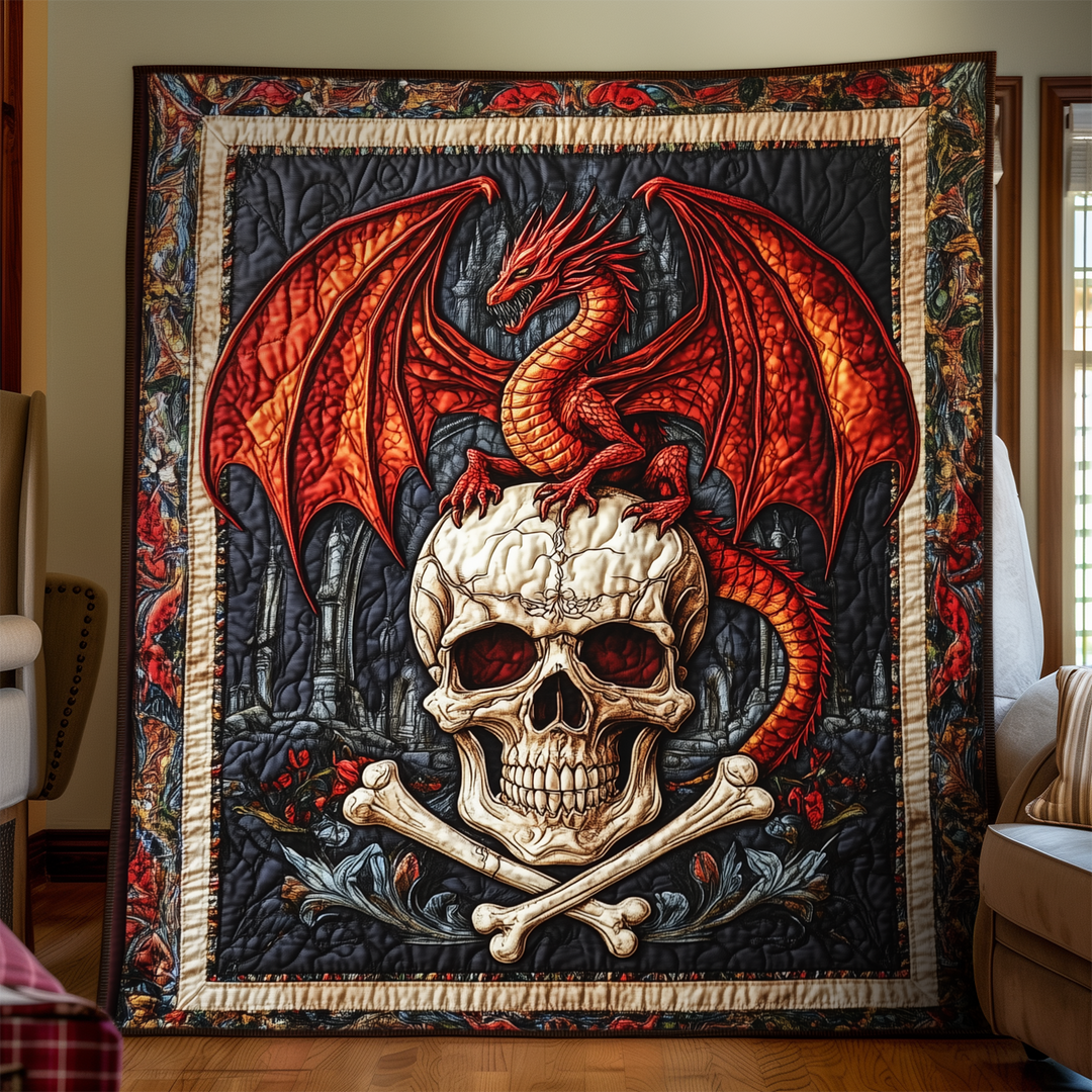 Dragon and Skull Throne Quilted Blanket