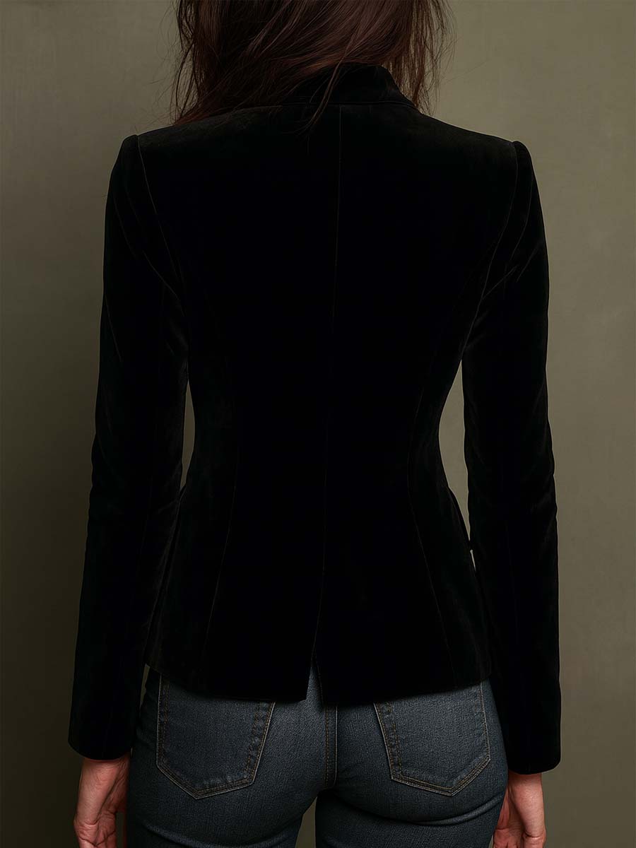 Verity - Velvet Blazer with Multicolour Floral Embroidery