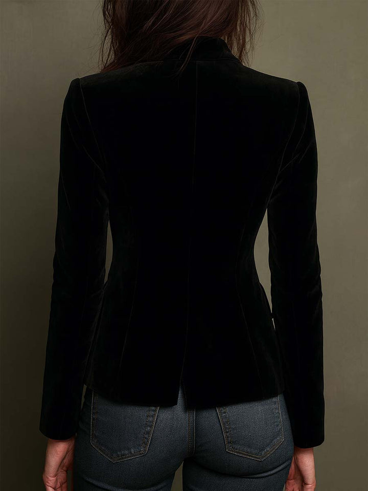 Verity - Velvet Blazer with Multicolour Floral Embroidery