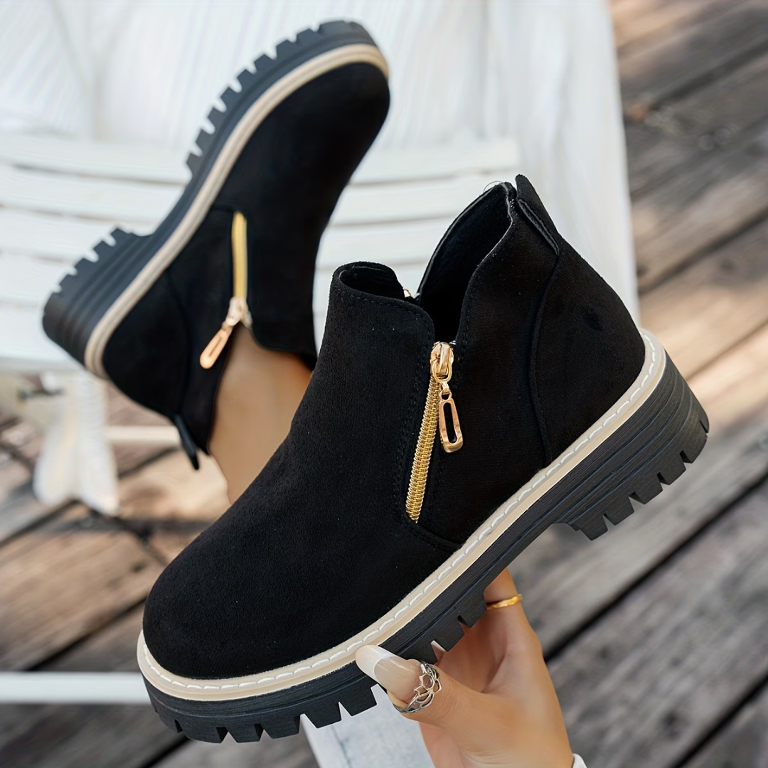 Carly - Double Zip Suede-Look Ankle Boots