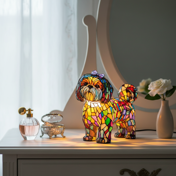 Shih Tzu Princess Coloured Glass Lamp