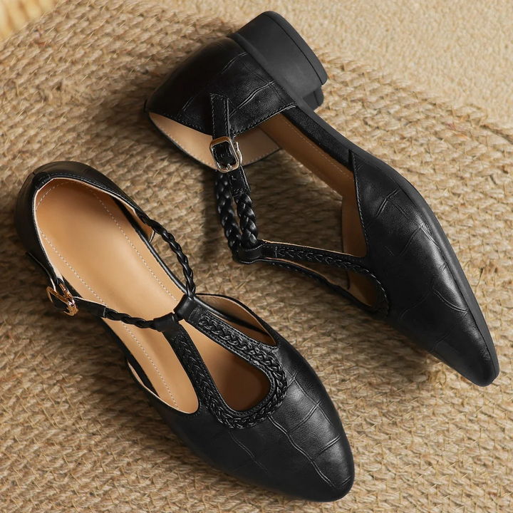 Clementine - Crocodile-Effect Mary Jane Flats