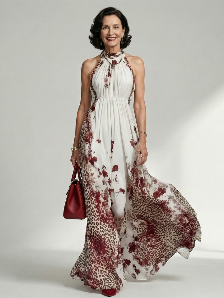 Miranda - Long Floral Dress with Long Sleeves and Full Skirt