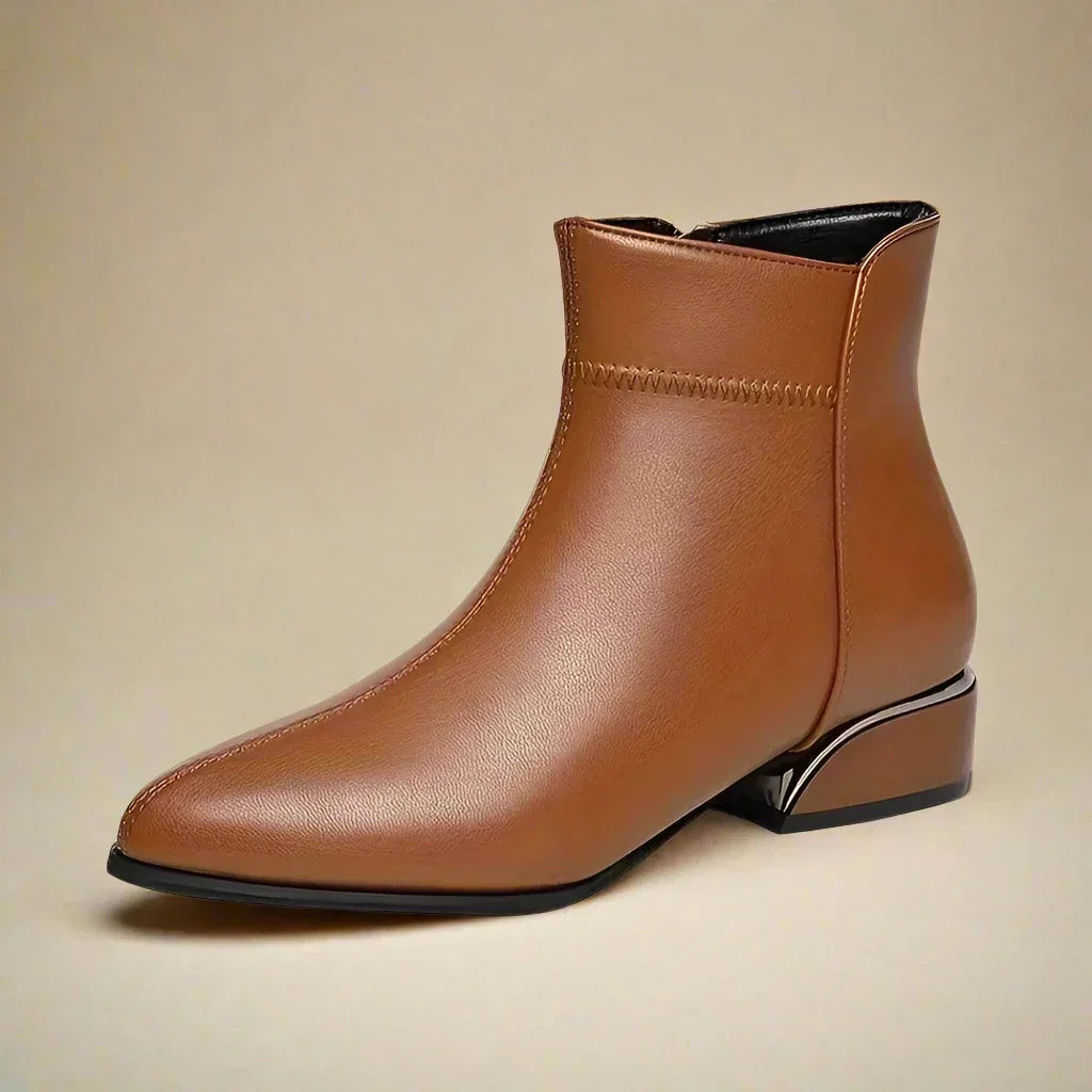Gracie - Pointed Toe Block Heel Leather Boots