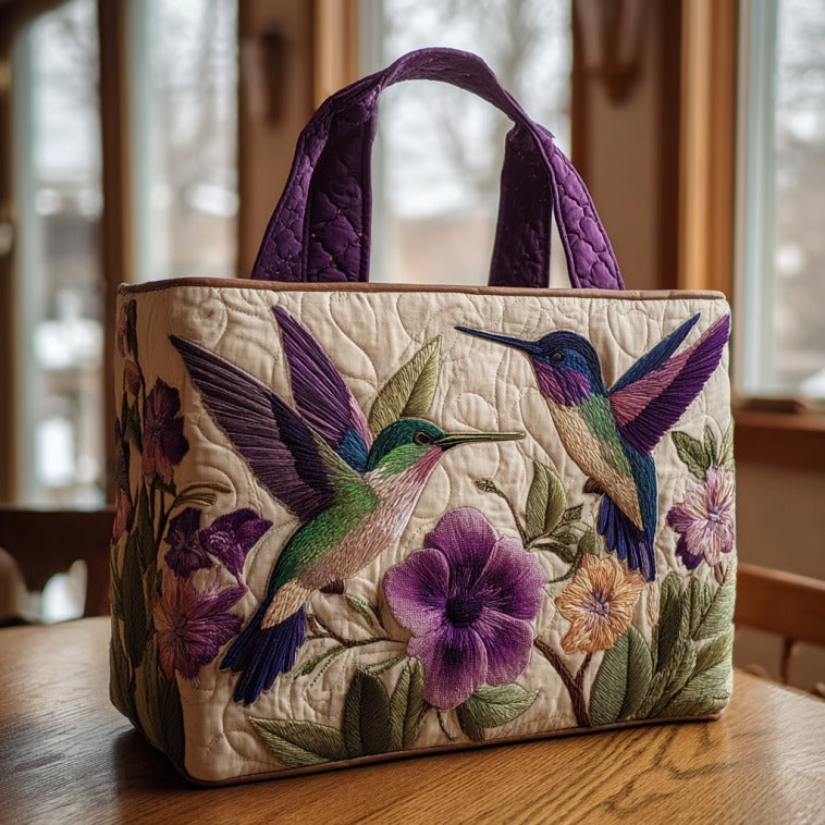 Bolsa Tote Acolchada con Diseño de Colibríes