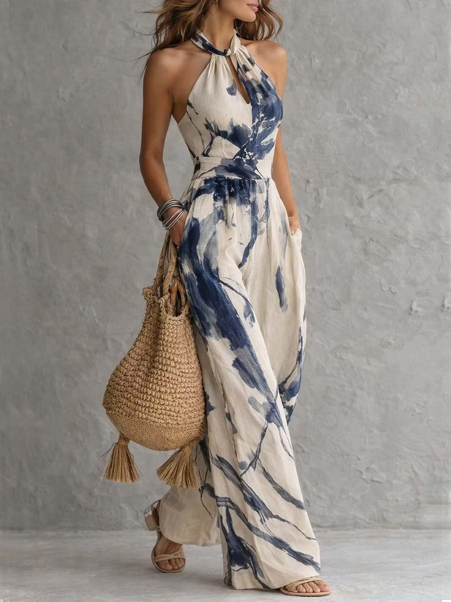 Dominica - Ink Print Wide-Leg Jumpsuit