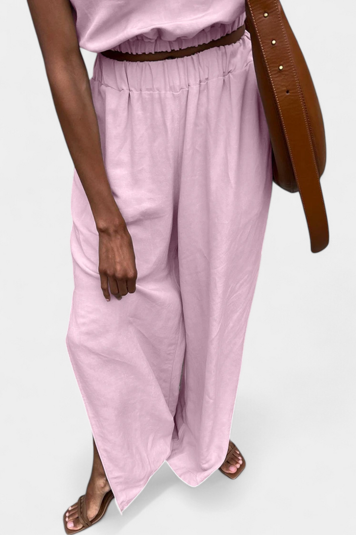Nerissa - Cotton-Linen Sleeveless Top and Wide-Leg Pants Set with Side Slits