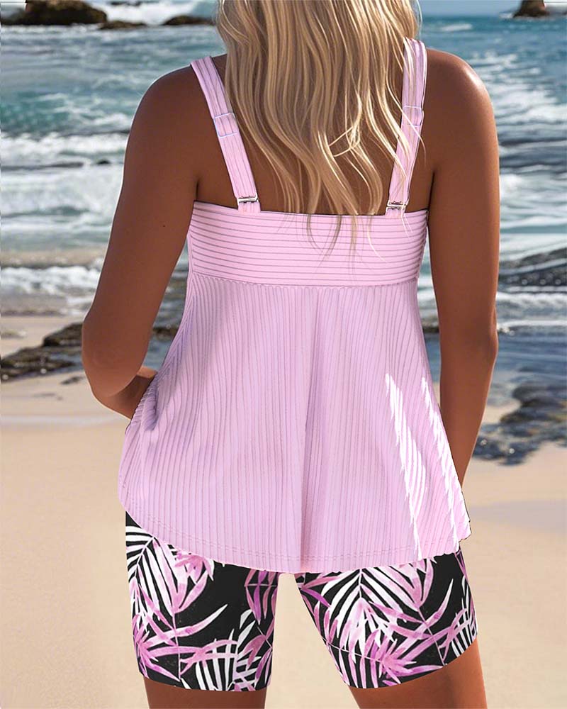 Hallie - Ribbed Bikini with Tropical Print Shorts