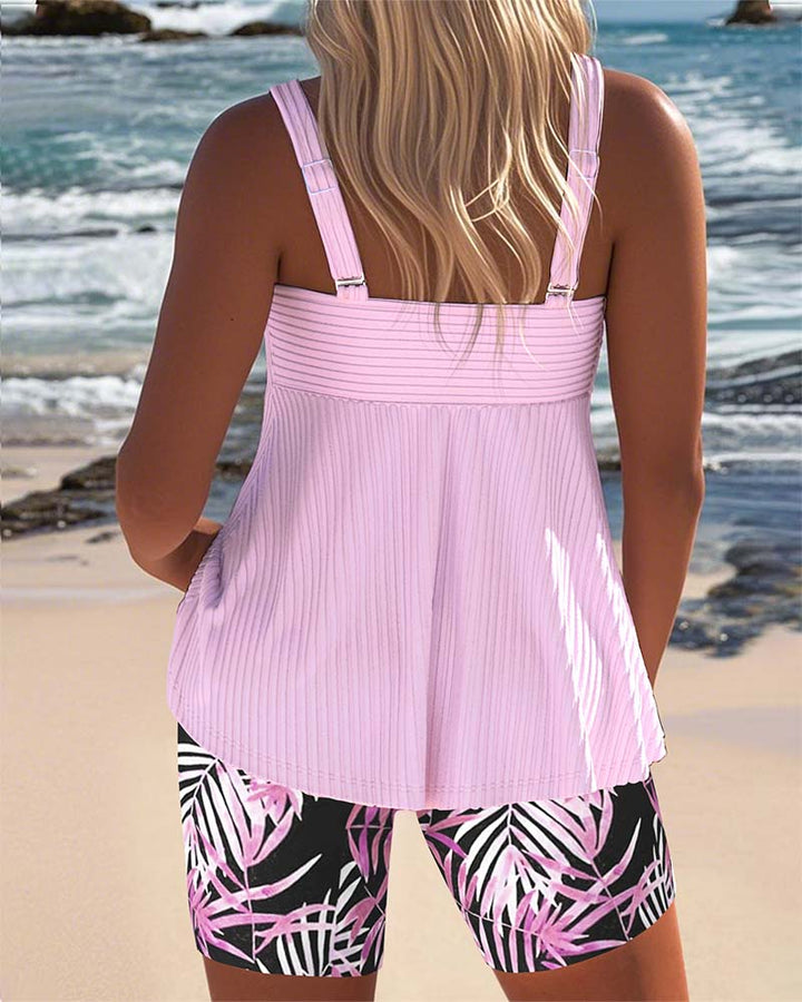 Hallie - Ribbed Bikini with Tropical Print Shorts