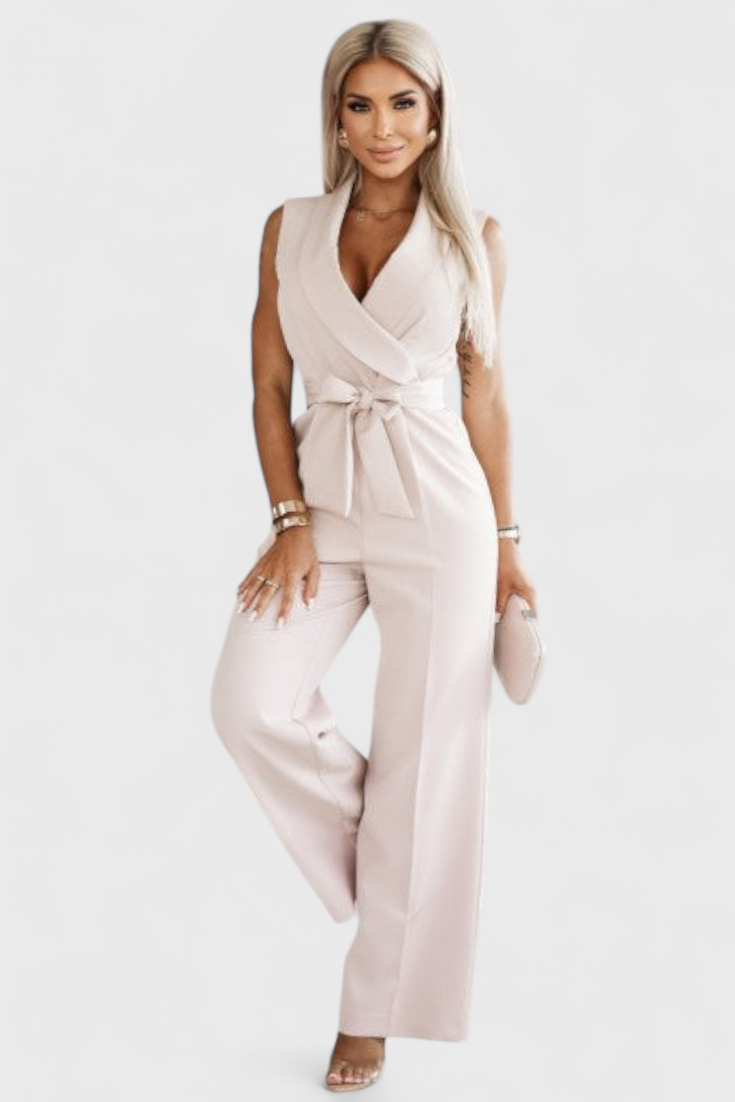 Dalia - Sleeveless Belted Flowing Jumpsuit