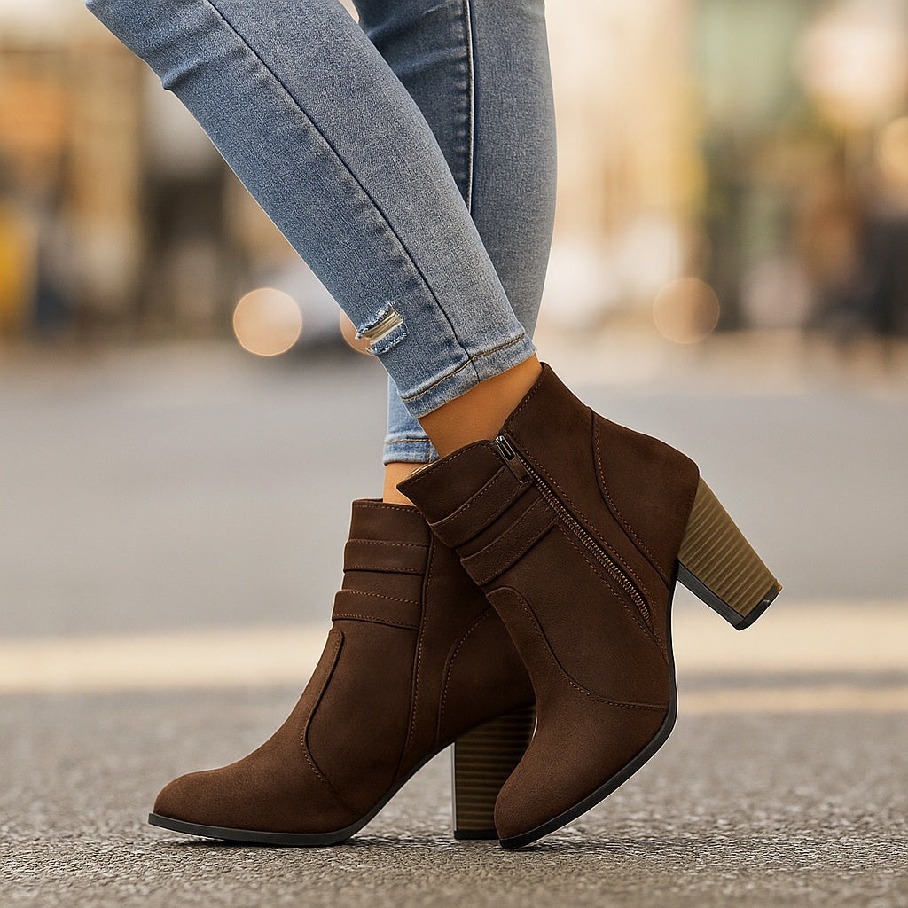 Lorna - Suede Double Strap Ankle Boots