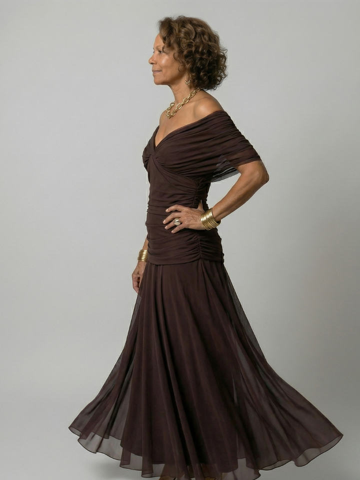 Cheryl - Off-Shoulder Ruched Midi Dress