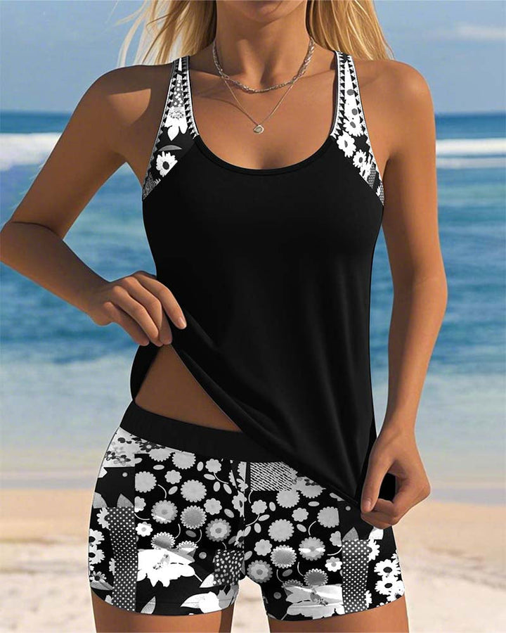 Renee - Quick-Dry Swim Top and Printed Shorts Set