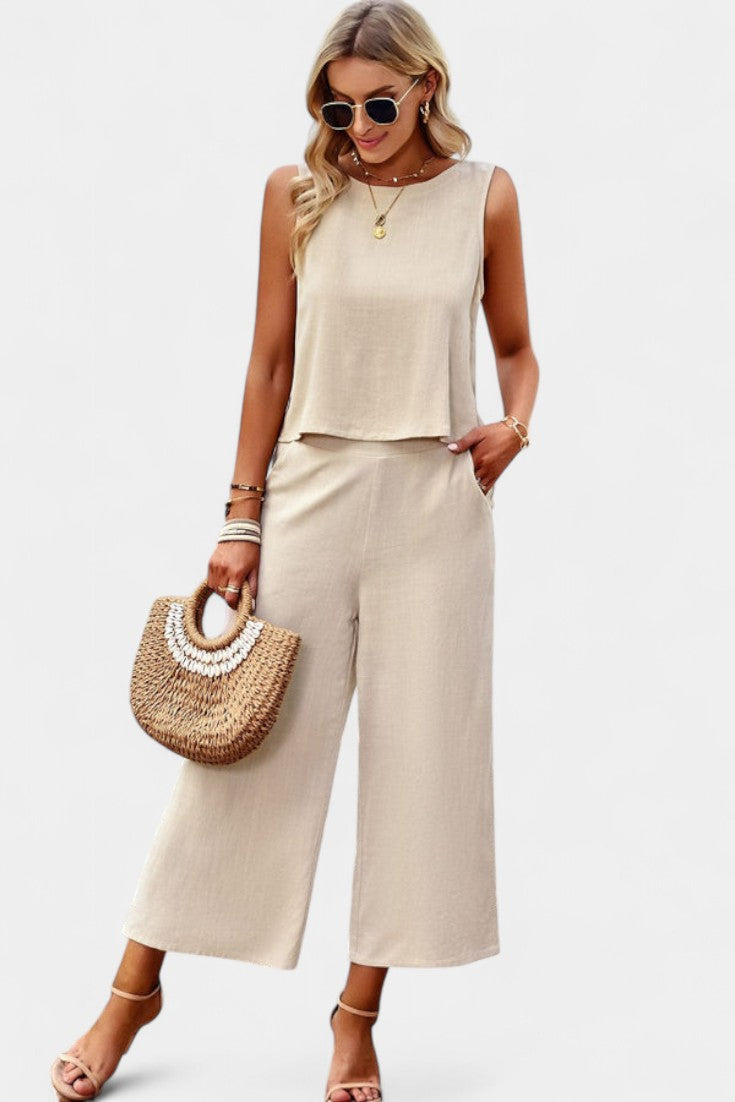 Imelda - Bohemian Linen-Cotton Top and Shorts Matching Set