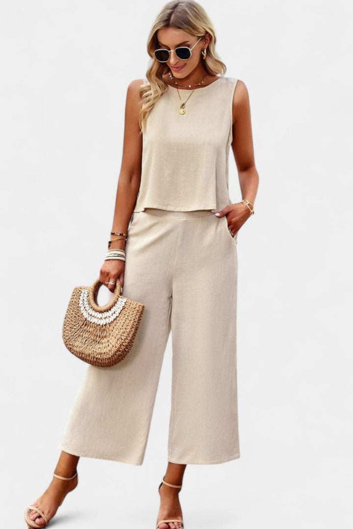 Imelda - Bohemian Linen-Cotton Top and Shorts Matching Set
