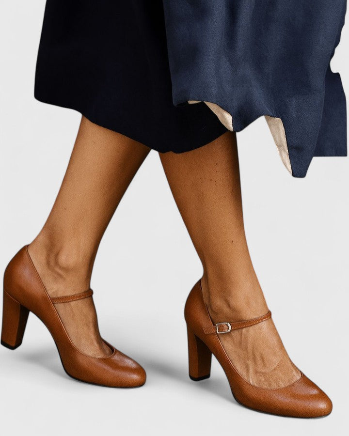 Candela - Caramel Ankle Strap Block Heels