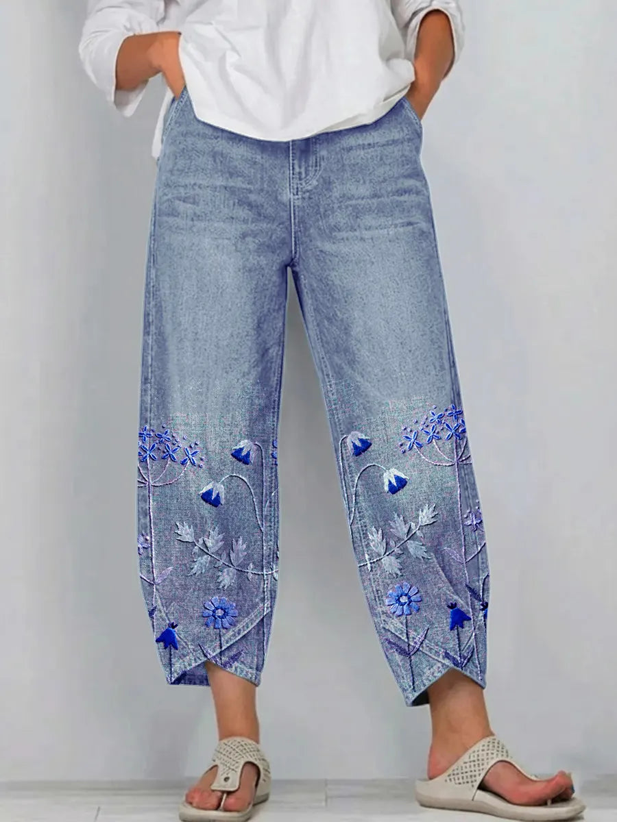 Elora - Embroidered Floral Everyday Pants