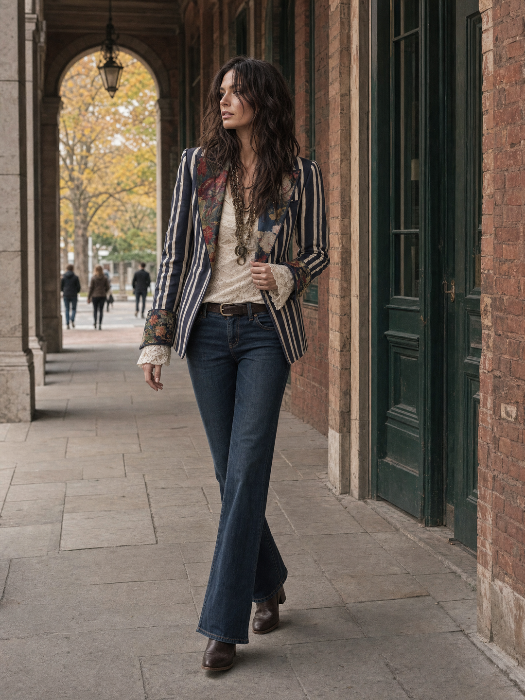 Willa - Cotton-Linen Striped Floral Blazer