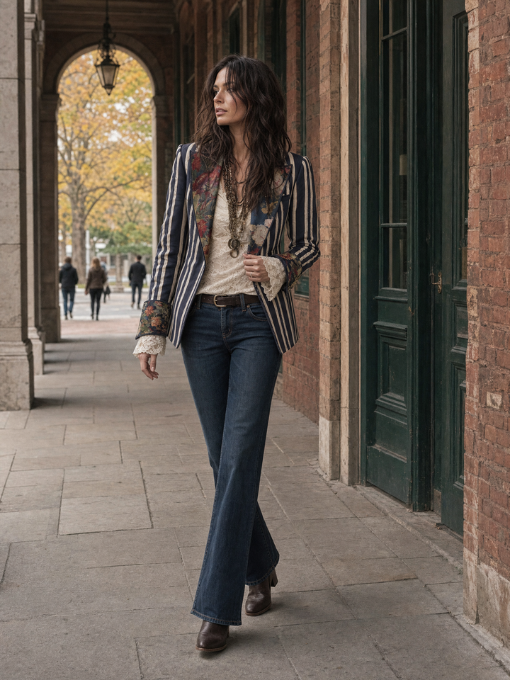 Willa - Cotton-Linen Striped Floral Blazer