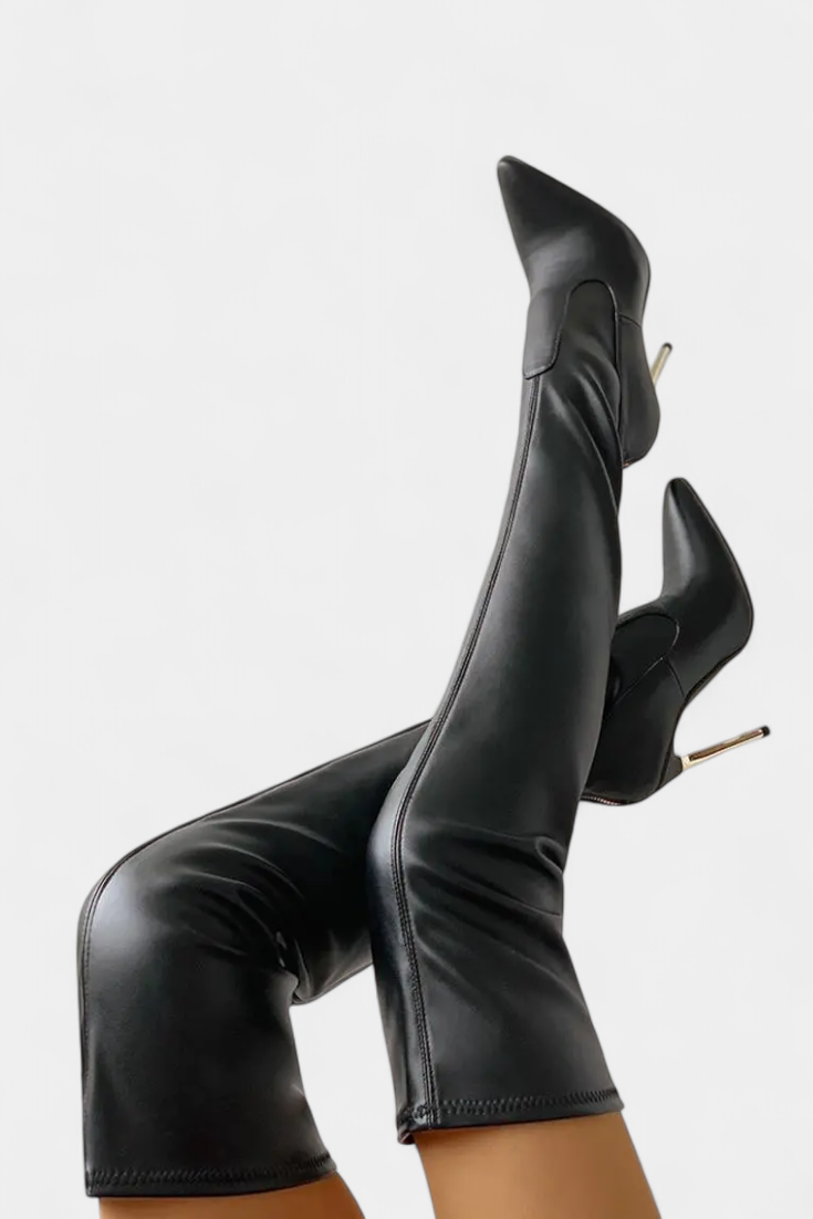 Tiana - Over-the-Knee Gold Heel Boots