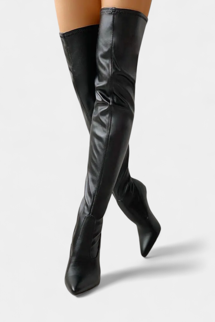 Tiana - Over-the-Knee Gold Heel Boots